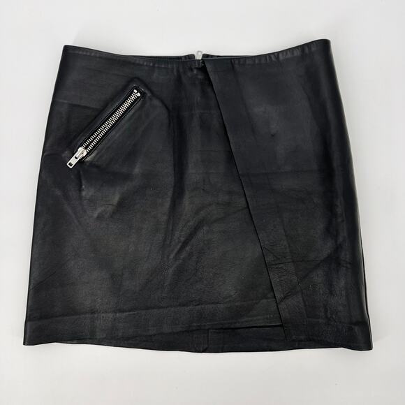& Other Stories 100% Leather Black Mini Skirt Women's Size 10 - Picture 3 of 8